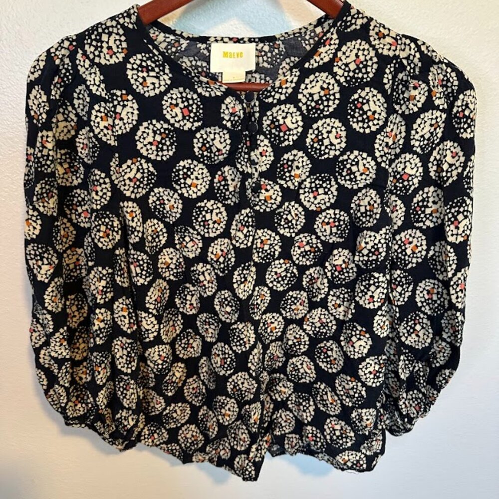 Anthropologie Maeve Flowy Confetti Ball Navy Blue Blouse - Size 4